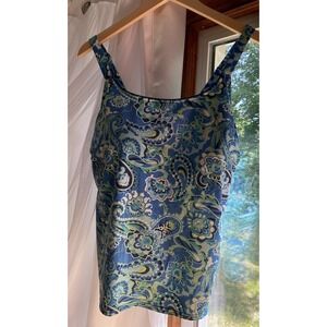 Lands End Women's Bathing Suit Top Only Size 16 Paisley Print Teal